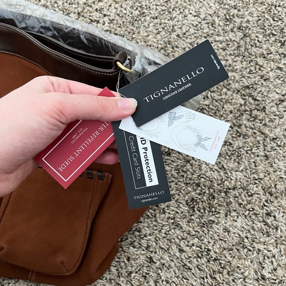 NWT Tignanello Genuine Leather Suede Cognac Hobo Bag - Picture 3 of 10